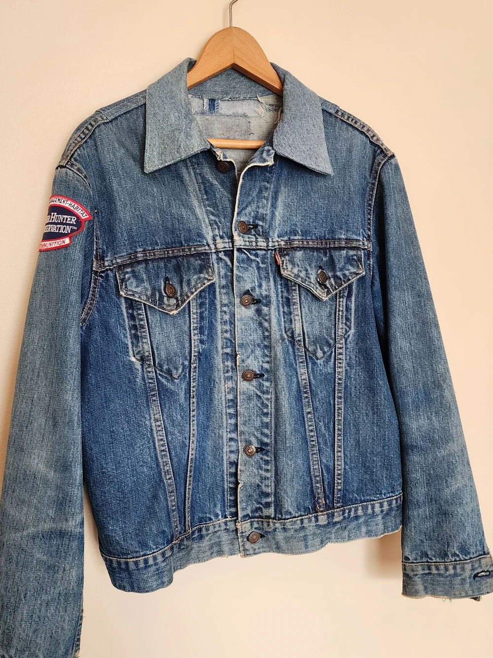 Vtg 60s Levi’s 557 Type 3 Big E Denim Trucker Jacket Button Stamp Mens Size 42 - Picture 2 of 16